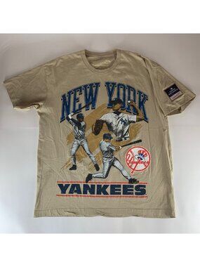 New York Yankees MLB Beige Mitchell & Ness Short Sleeve Shirt Mens Large